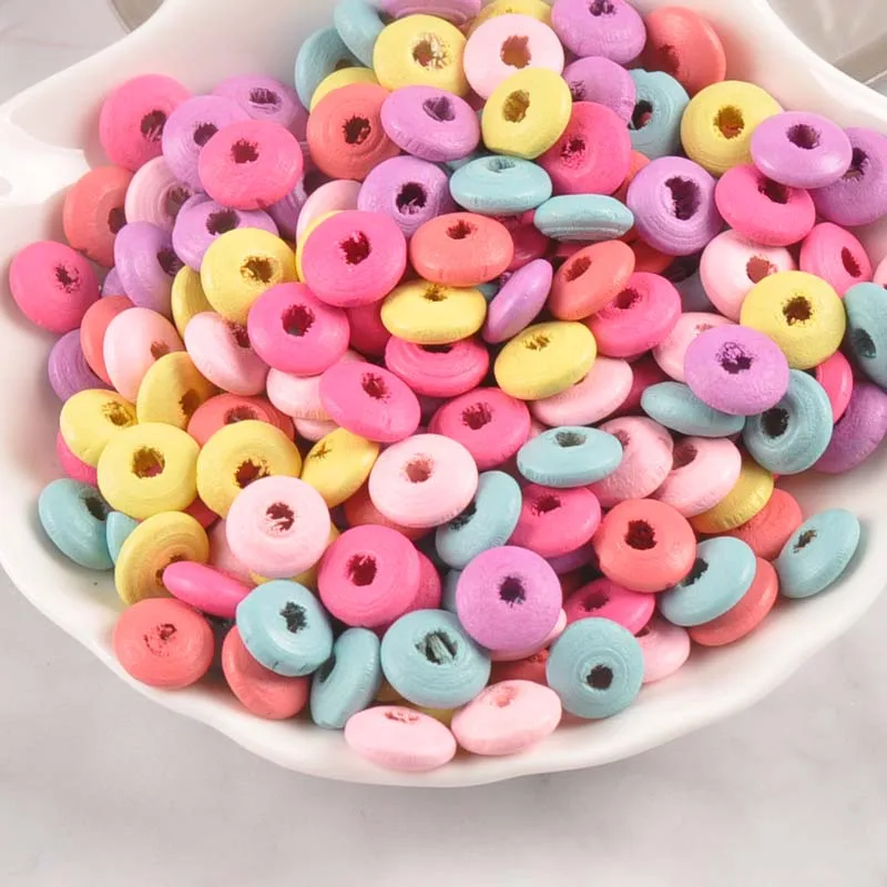 Разноцветные плоские круглые деревянные бусины подходят для ювелирных изделий