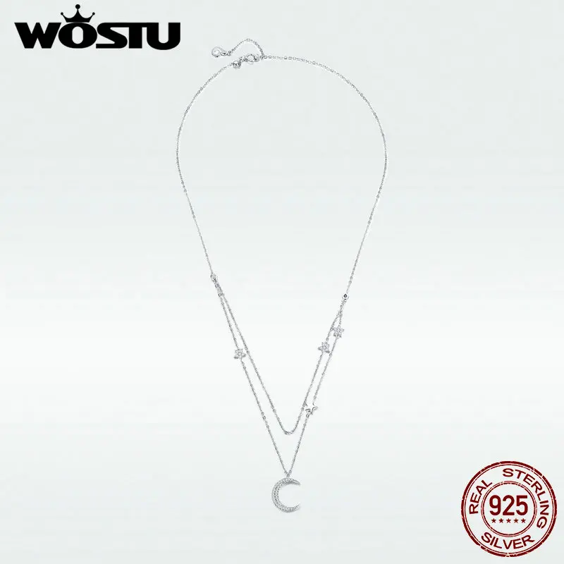 WOSTU Moon &amp ожерелья со звездами 100% Стерлинговое Серебро 925 пробы подвеска