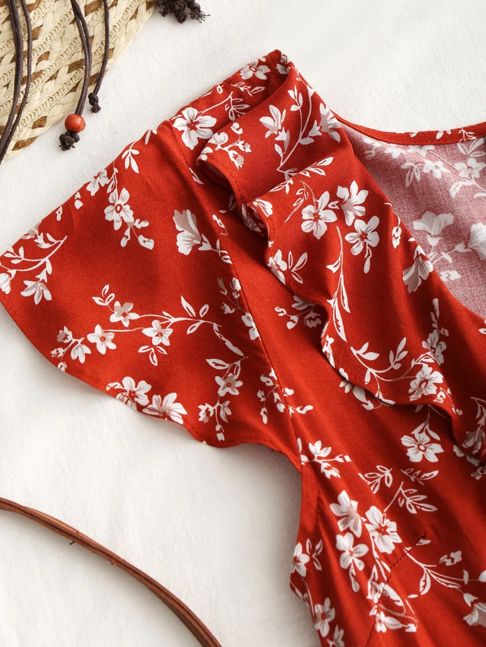 CosMera крошечный Цветочные рюшами Обёрточная бумага мини-платье Бохо летнее платье