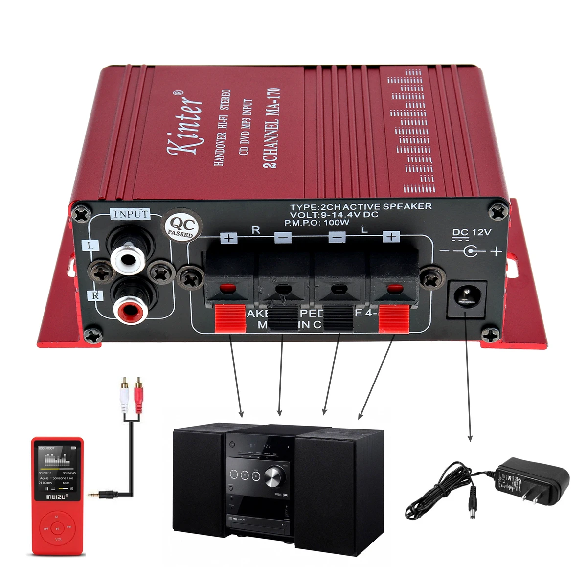 Автомобильный стереоусилитель Мини 2-канальный Hi-Fi усилитель DVD CD MP3 вход для