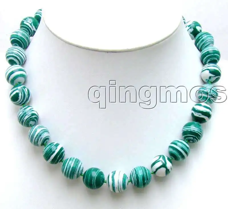 Красивый большой 14 мм круглый камень в зеленую полоску 18 &quotожерелье и серьги