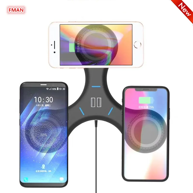 FMAN 3 беспроводной 2 USB выхода зарядное устройство Pad для iPhone 5/6/7/8/X Plus Samsung Galaxy S6 S7 S8