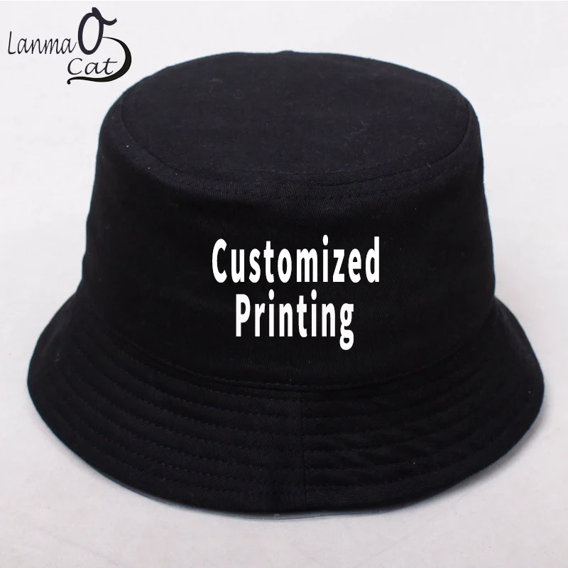

Lanmaocat Summer Bucket Cap Men Women Customized Logo Bucket Cap Cotton Hip Hop Bucket Hat DIY Logo Personal Hats Free Shipping