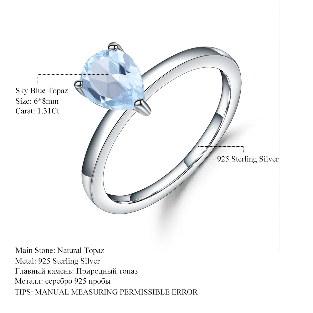 

GEM'S BALLET 1.31Ct Pear Natural Sky Blue Topaz Engagement Rings 925 Sterling Silver Comfort Fit Ring For Women Wedding Jewelry