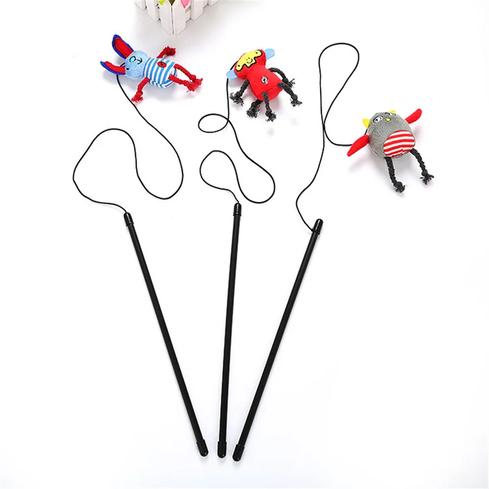 CatToy Funny Stuff Chaser Stick Cute Cartoon Rabbit Bird Monkey Interactive Play Pet Toy Brinquedo Gato hot sale