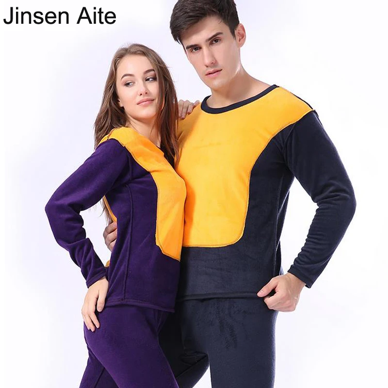 

Jinsen Aite New Arrival Winter Men's Long Johns Cotton Warm Thickening Fleece Bottom Women Couple Thermal Underwear Set JS663