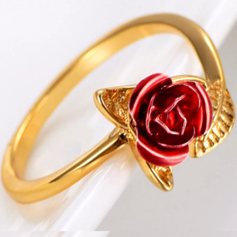 Gold Plated Ring США сток Uloveido цветок розы кольцо для женщин, обручальное ювелирное изделие, серебряное Золото Цвет, регулируемый, Открытый лист кольцо, y452 - Цвет основного камня: Gold Plated Ring