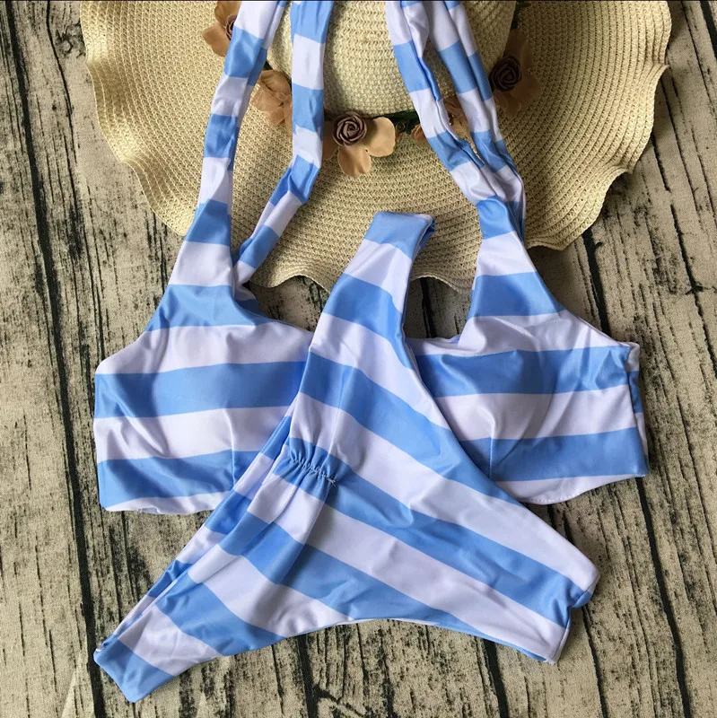 Новинка 2018 бикини в синюю и белую полоску сексуальный купальник женский с узлом |