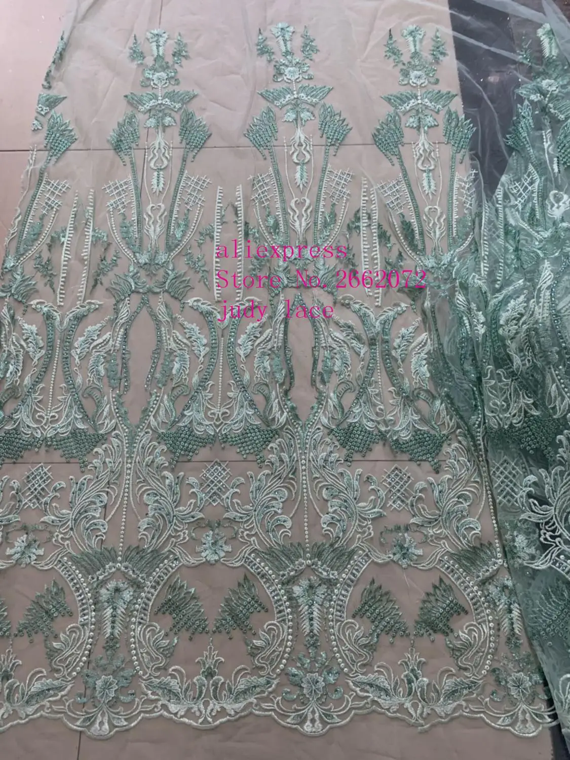 В наличии 5 ярдов/сумка светло зеленая вышивка кружева блестками художественная