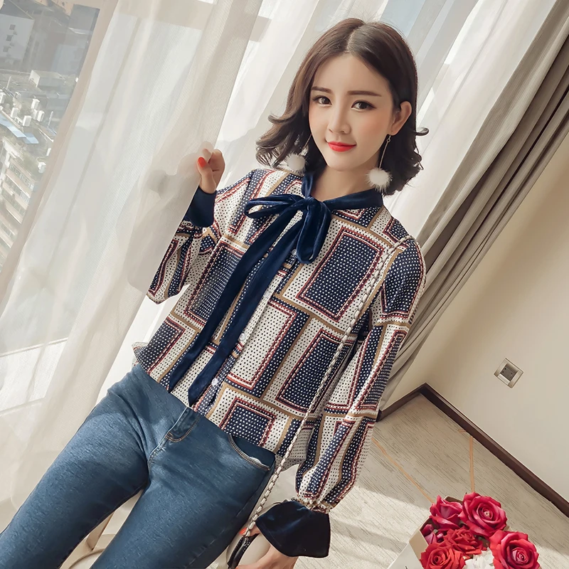 2018 Милая стильная Весенняя женская шифоновая рубашка модные топы с милым принтом