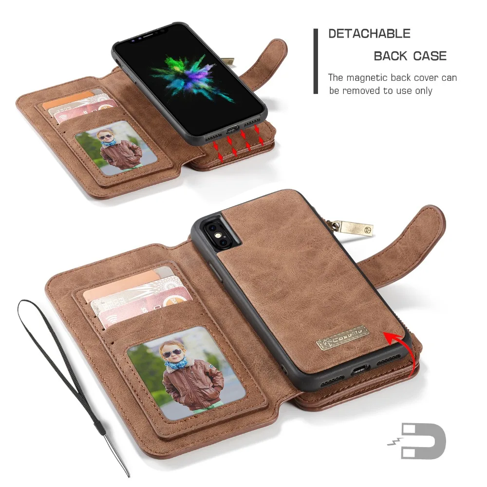 CaseMe многофункциональный чехол-кошелек на молнии для iPhone 5S 6 6s 7 8 Plus спилок кожаный