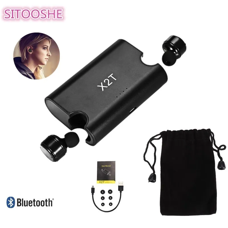 SITOOSHE Bluetooth наушники X2T мини настоящие Беспроводные с зарядным устройством