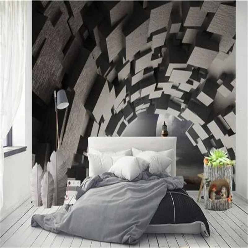 Custom Mural 3D Space Extension Wallpaper for Walls Geometric Wall Brick Pattern Covering Living Room Home Decor Vintage | Обустройство