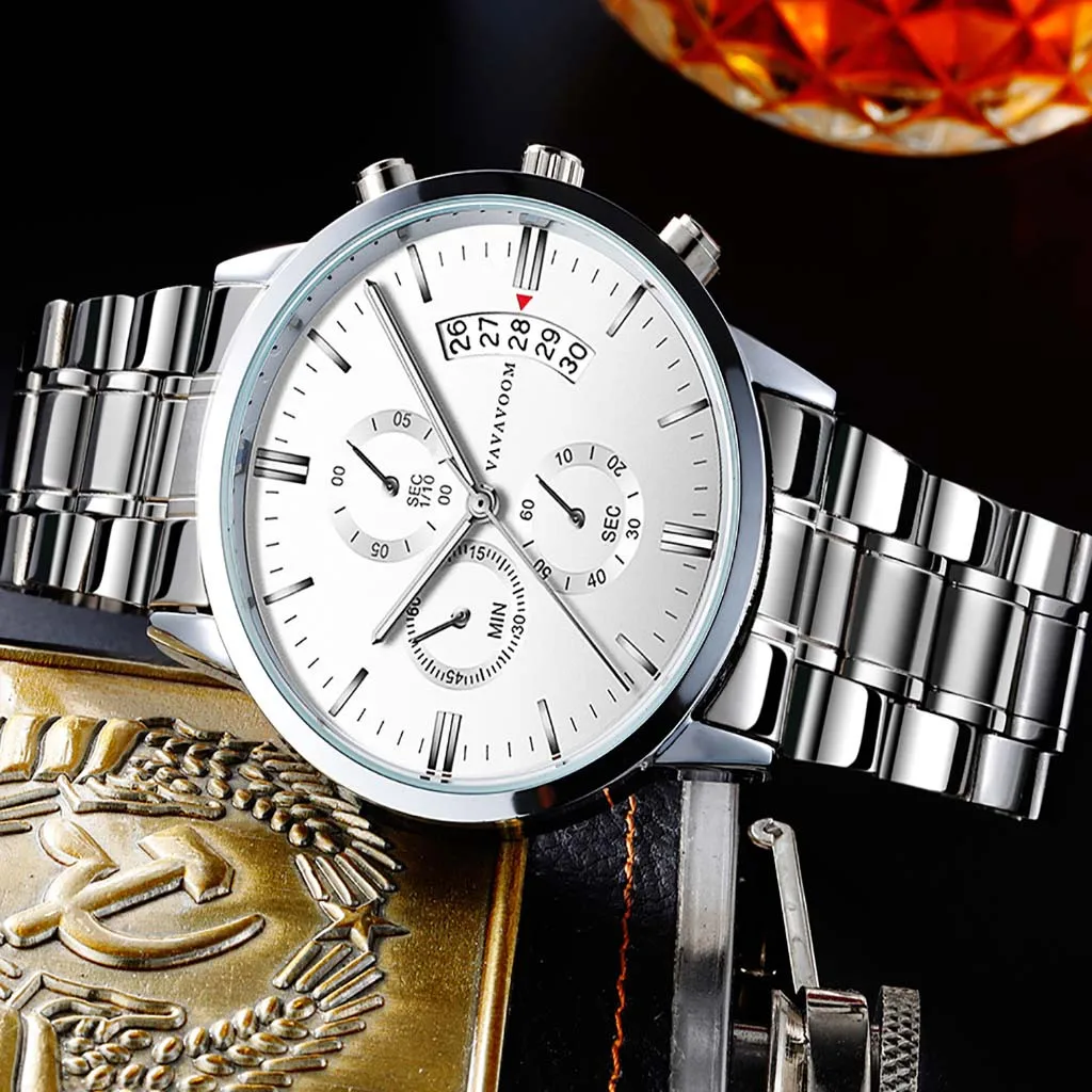 Мужские часы Relojes Кварцевые водонепроницаемые повседневные из нержавеющей стали