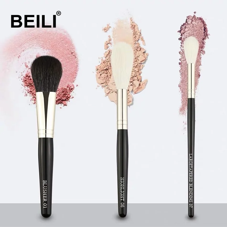 KIT 7 BEILI, высокое качество, черная маленькая Кисть для макияжа, набор, натуральная пудра, румяна, синтетические волосы, основа для макияжа, кисти для макияжа, коробка для инструментов, упаковка - Handle Color: KIT 7