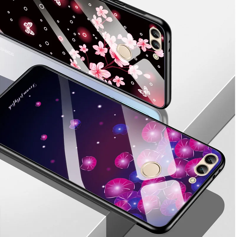 Чехол из закаленного стекла для huawei P Smart 2019 чехол Honor 10 Lite красивые цветы мягкое