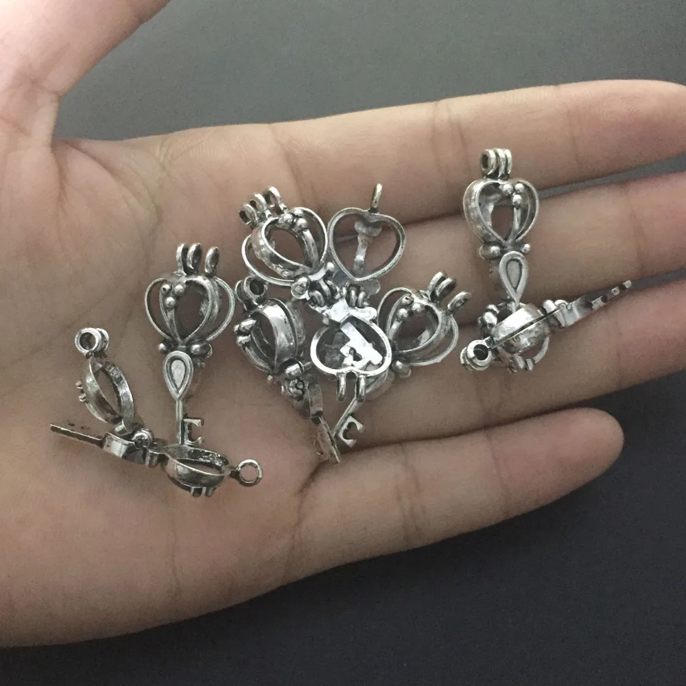10 шт. старинное Серебро Сердце Ключ Форма медальон из бисера Pearl клетке кулон