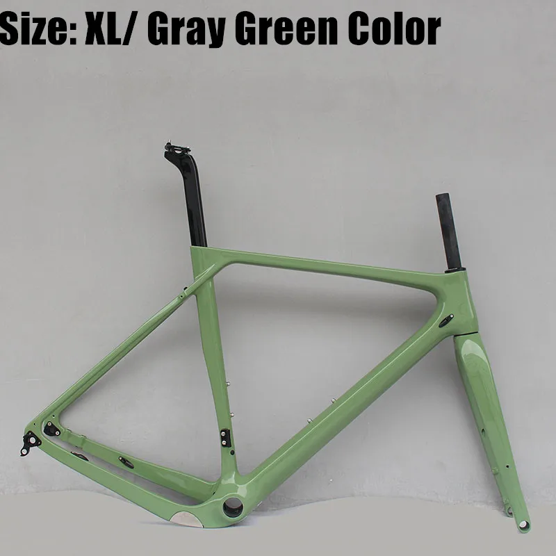 Size XL Grey Green Новое плоское крепление дисковый тормоз карбоновая гравия велосипедная Рама 700C карбоновая велосипедная Рама, Di2 карбоновая велосипедная Рама через ось 142 мм - Цвет: Size XL Grey Green