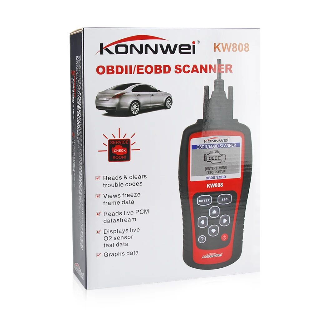 KONNWEI KW808 OBD Автомобильный сканер OBD2 автомобильный диагностический сканер инструмент поддерживает J1850 двигатель Fualt код ридер dfd