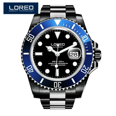 Stainless steel 12 LOREO, водонепроницаемые, 200 м, мужские часы, Лидирующий бренд, Роскошные, бизнес, мужские часы, спортивные, для плавания, мужские часы, мужские наручные часы - Цвет: Stainless steel 12