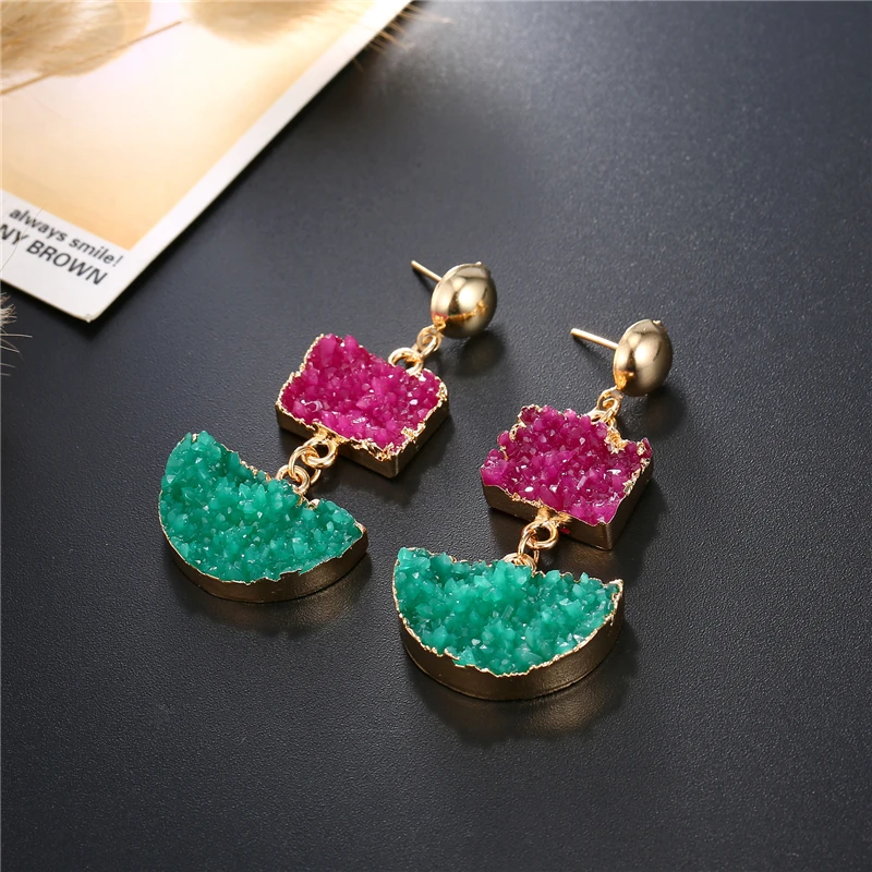 Dayoff Handmade Resin Drops Earings For Women Jewelry Square Semicircle Earrings Earing Long Earring pendientes largo E138 | Украшения и