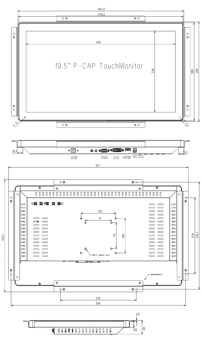 Obeytec 19," TFT lcd 16:9 P-CAP емкостный сенсорный экран PCAP с открытой рамкой, разрешение FHD, 10 точек, IP65