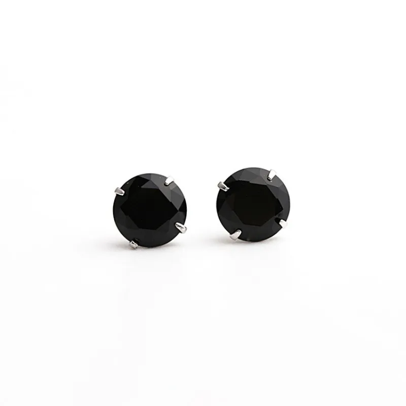 

Flyleaf 100% 925 Sterling Silver Black Cubic Zirconia Round Minimalism Stud Earrings For Women Fashion Party Jewelry