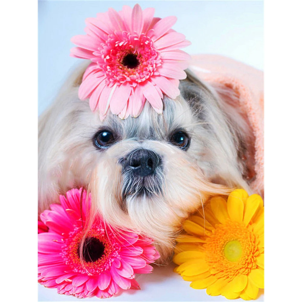 Бриллиантовая мозаичная собака йоркширская полная квадратная Алмазная картина