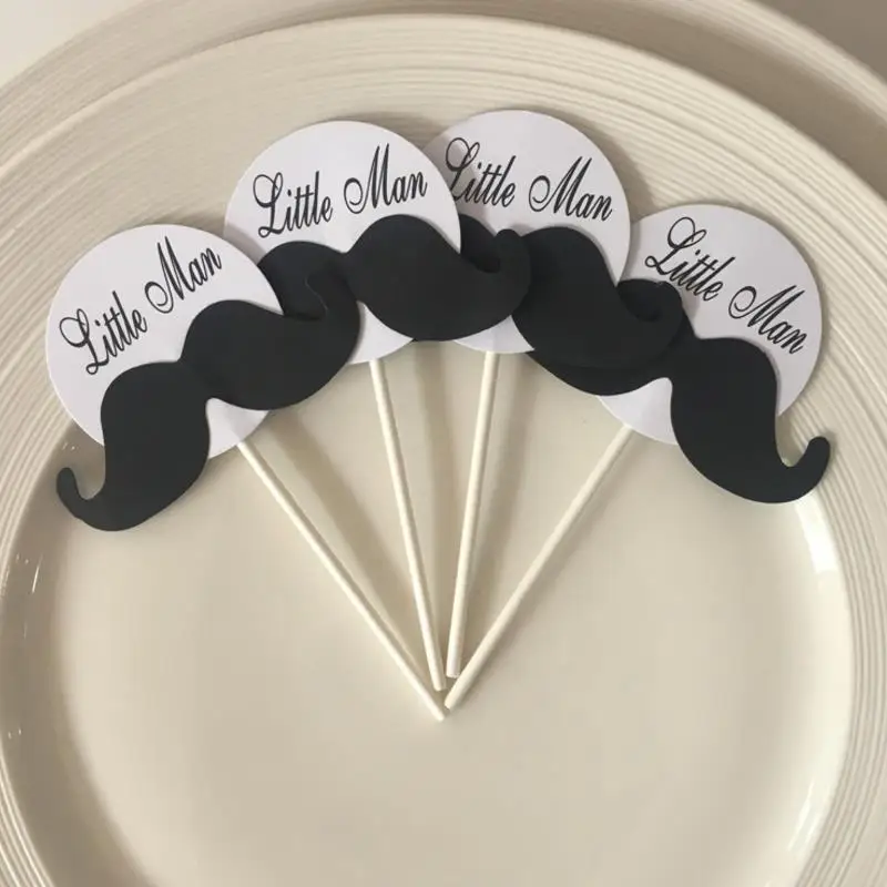 4 шт./компл. Модный черный белый маленький человек усы торт Топпер круглый на день