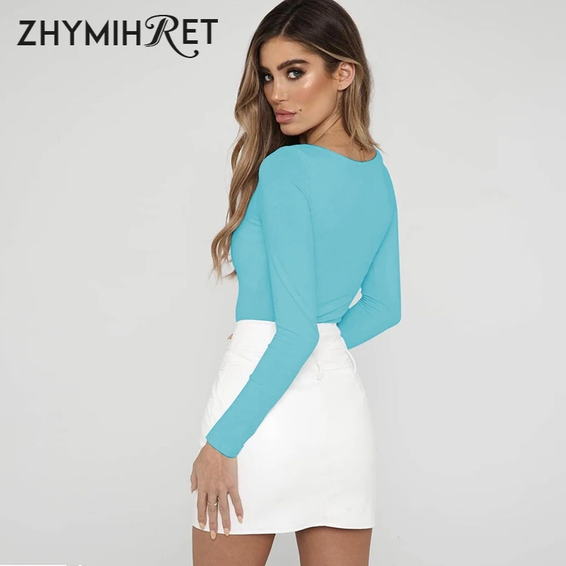 Женская футболка с квадратным вырезом zhymifret длинным рукавом уличная