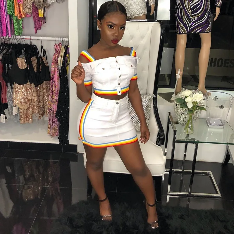 Комплект из двух предметов Женский комплект 2 шт. лето Радужный ребристый