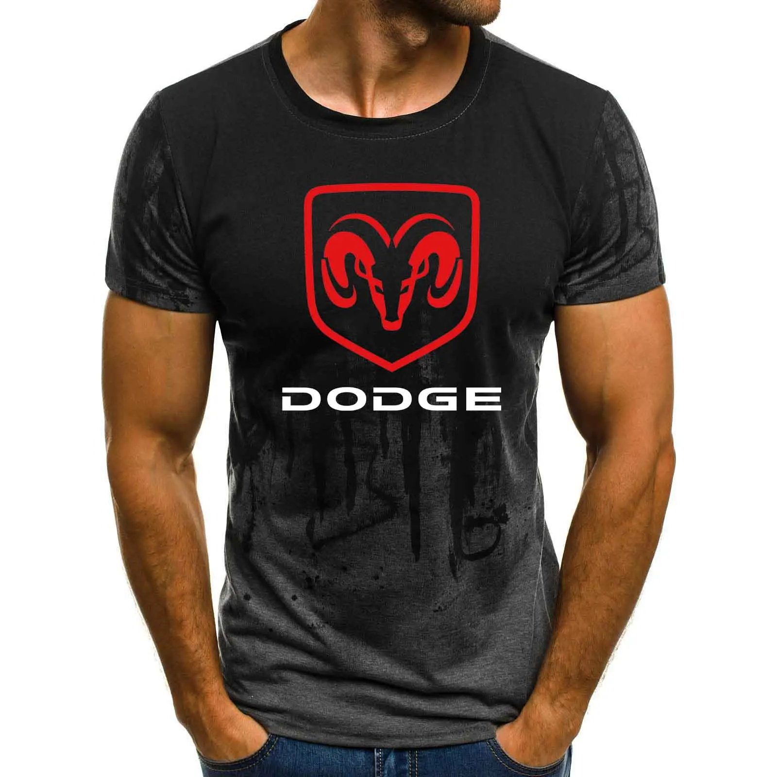 Мужская футболка с коротким рукавом Dodge с логотипом автомобиля, летняя повседневная хлопковая Футболка с градиентом, модная футболка в стиле хип-хоп Harajuku, Мужская брендовая футболка