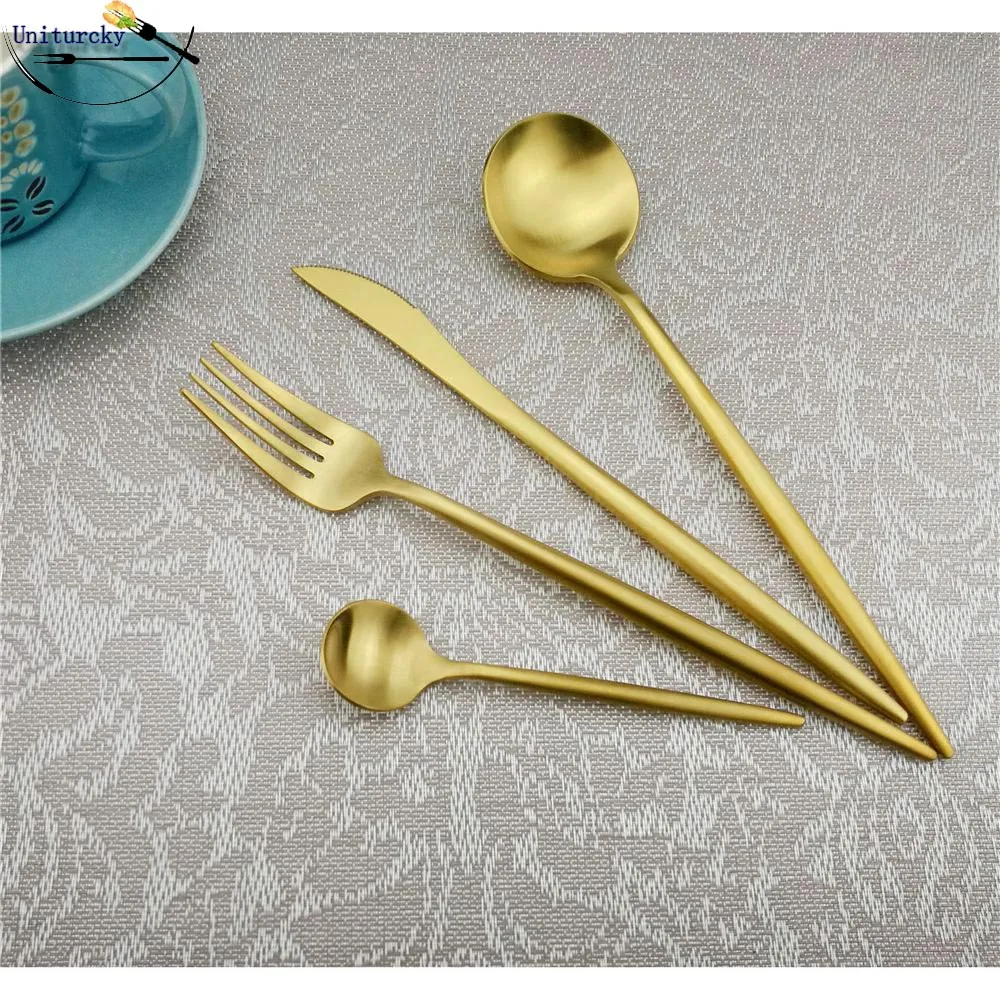 8 шт./лот черный набор посуды из нержавеющей стали золотой столовый вилок нож для