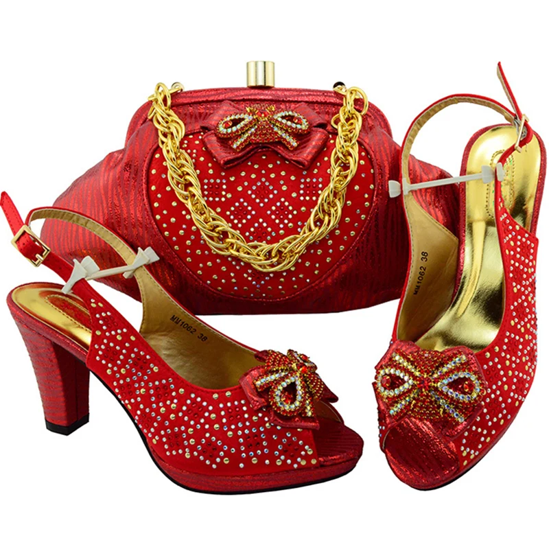 New Arrival Water Green Color African Shoes and Matching Bags Italian Nigerian Party Shoe Bag Sets Decorated with Rhinestone | Обувь