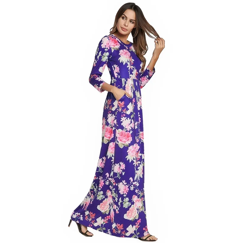 Ruiyige Для женщин Boho Maxi Цветочный принт платье Повседневное туника с длинными