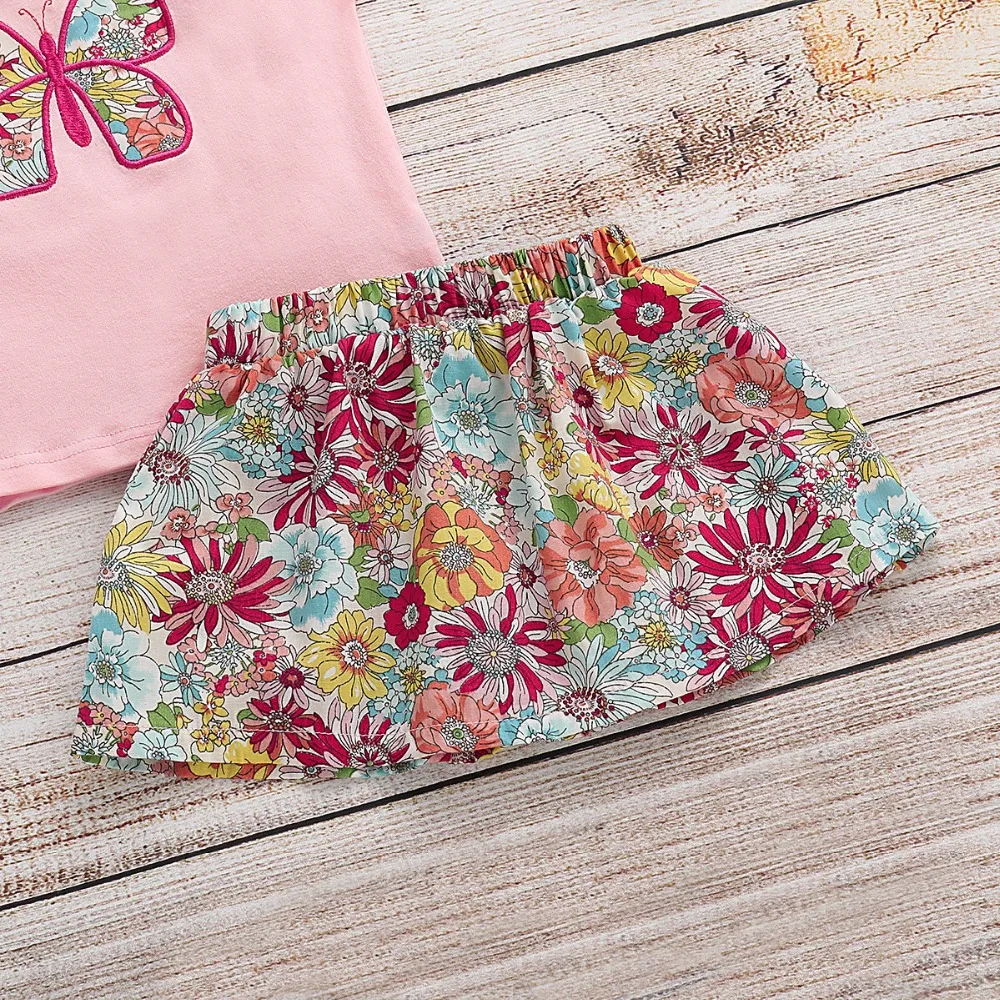 Новый комплект одежды из 2 предметов для маленьких девочек Летняя короткая