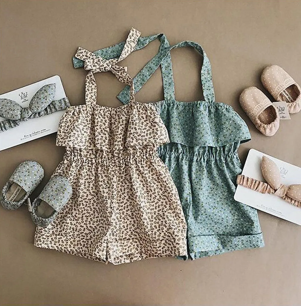 Детский комбинезон на лямках с открытыми плечами и цветочным принтом|Боди для