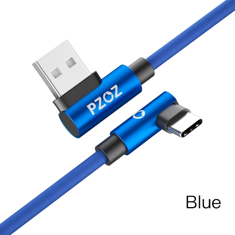 Blue PZOZ usb type C 90 градусов быстрая зарядка usb c кабель type-c кабель для передачи данных зарядное устройство usb-c для samsung S9 s8 Note 9 huawei mate 20 Pro - Цвет: Blue