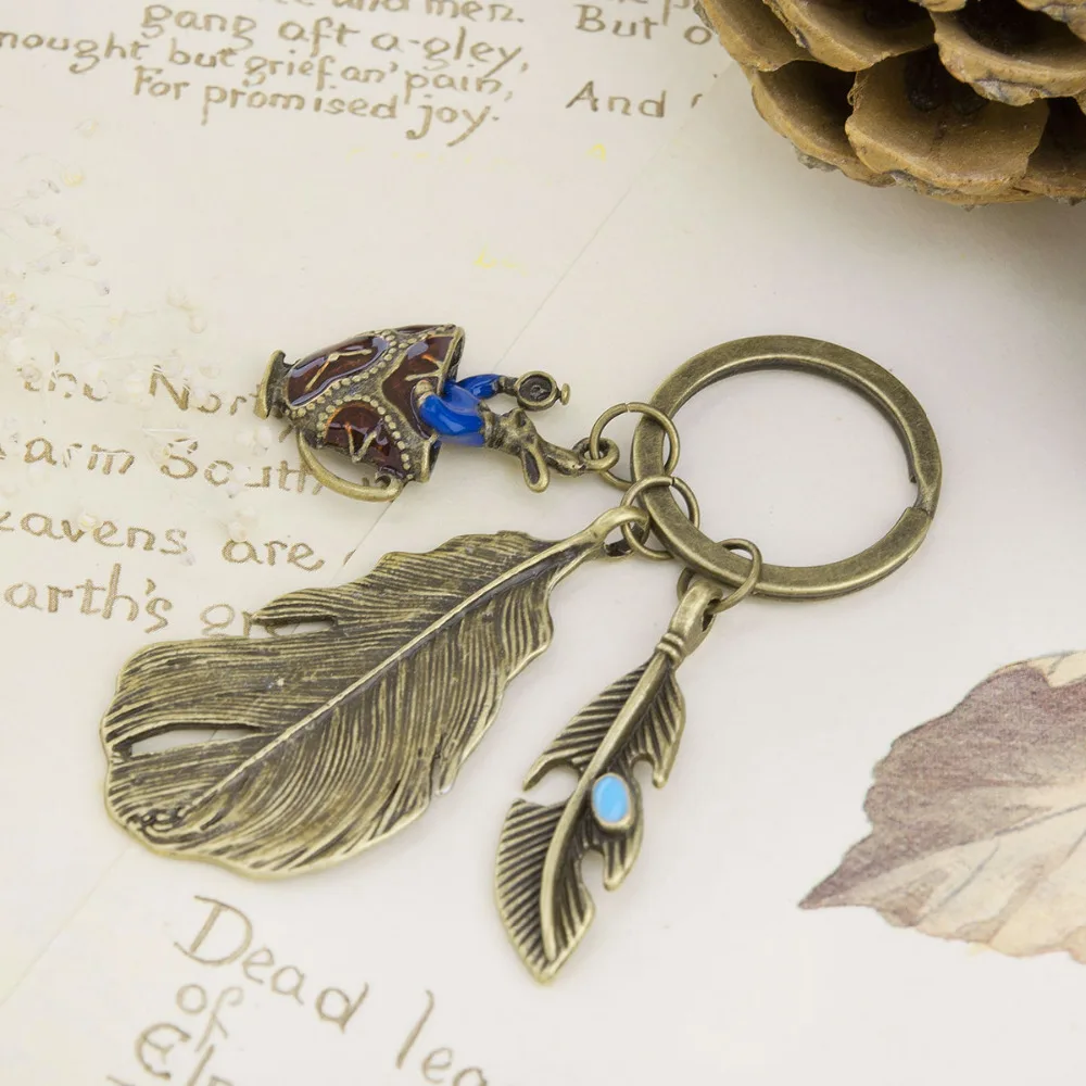 Дорин Коробка Старинные Брелок и Античная Бронза Синий Кролик Перо Эмаль 76 мм (3