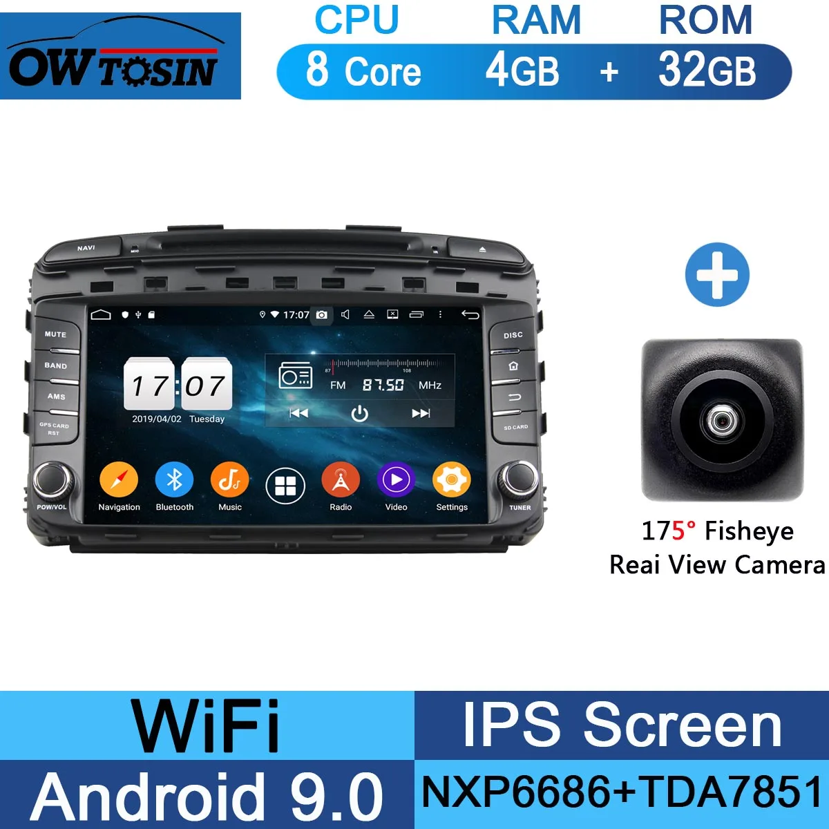 32G Fisheye Camera " ips 8 Core 4G ram+ 64G rom Android 9,0 автомобильный DVD радио мультимедиа gps Navi для Kia Sorento DSP CarPlay Parrot BT стерео - Цвет: 32G Fisheye Camera