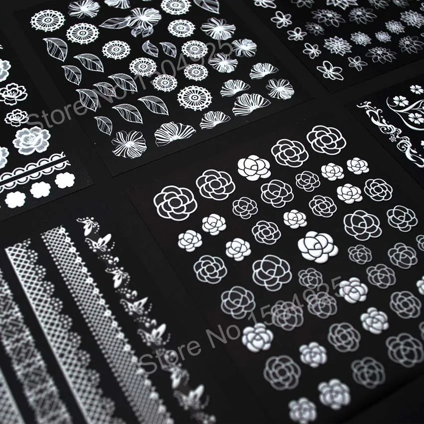 

Art Stickers White Black Gold Nail Stickers Decoration Sticker Manicure Design Back Glue Nail Decals Accessoires for Nail
