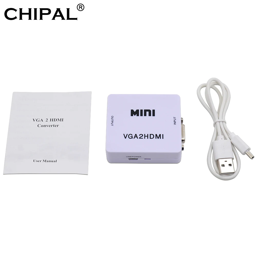 CHIPAL Mini VGA2HDMI адаптер 1080P преобразователь из VGA в HDMI с аудио + USB разъем питания для ПК