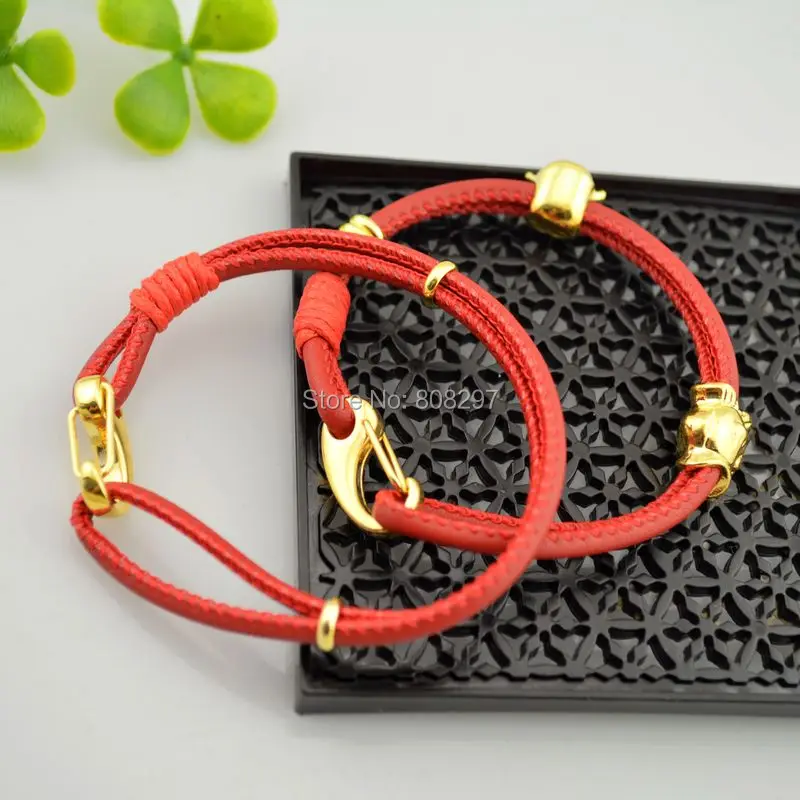 8Pcs Leather Bracelets Gold Color Charm Clasp Change Luck Red Kabbalah String Sheepskin Leather Bracelets Monkey Year Jewelry