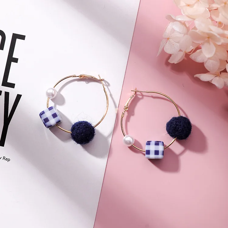 New Arrival Women's Cotton ball Pearls Hoop Earrings Lovely Ins Popular colorful fashion jewelry vintage Retro | Украшения и