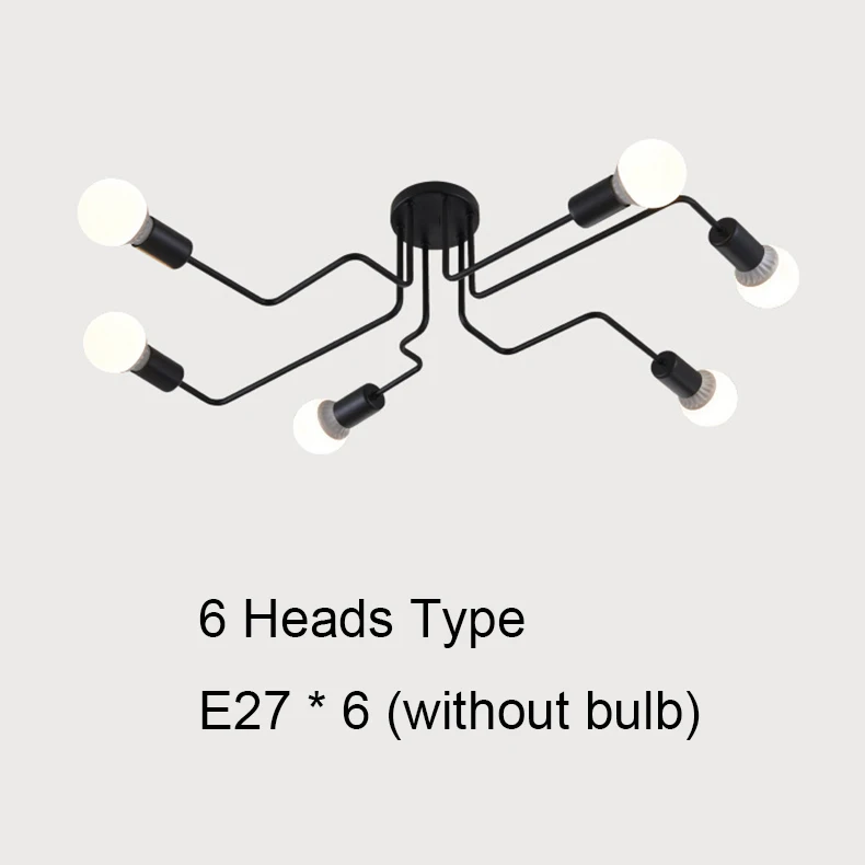 6 heads no bulb Современный светодиодный светильник-люстра черного цвета 4 6 8 ветка Потолочная люстра винтажная промышленная лампа для гостиной спальни - Цвет абажура: 6 heads no bulb