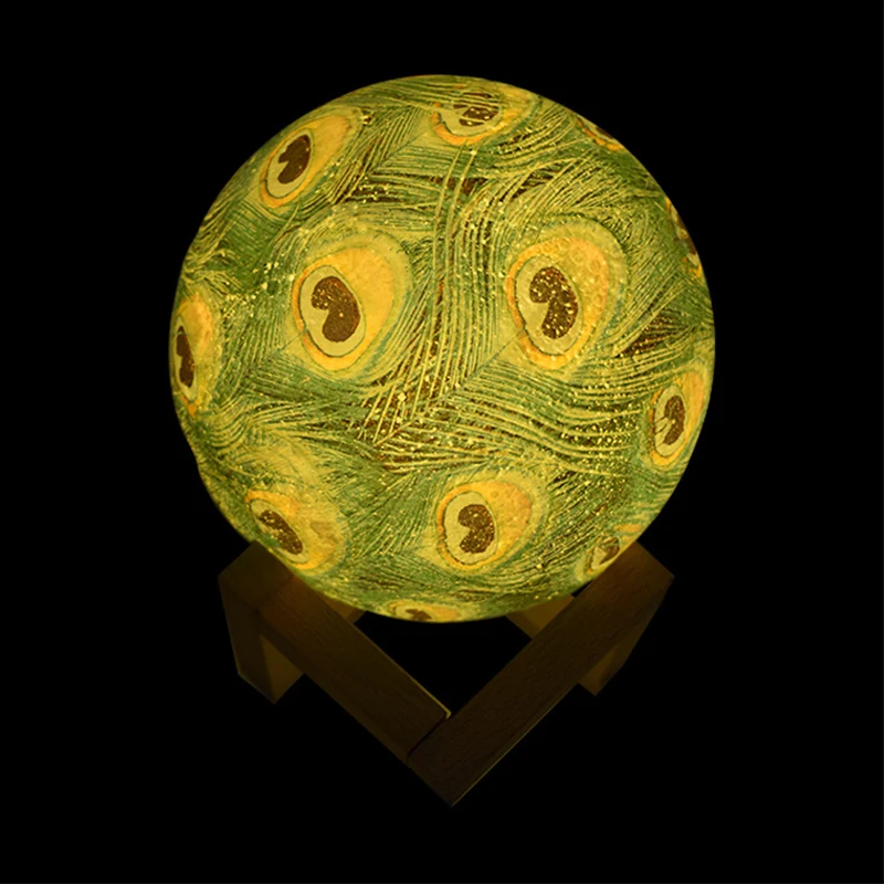 15 см луна лампа павлиньи перья дизайн ночные светильники яркость регулируемая
