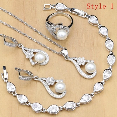 Bracelet Style 1 Пресноводный жемчуг серебро 925 Свадебные Ювелирные наборы с цветком циркония Украшения для женщин Свадебные Серьги Дубай ожерелье набор - Окраска металла: Bracelet Style 1
