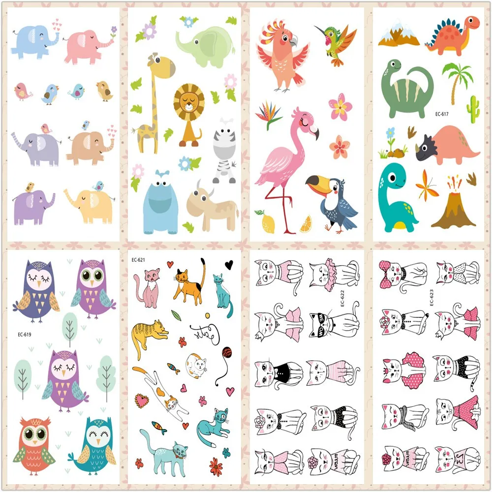 

Rocooart Cartoon Dinosaur Tattoo Cute Parrot Tatouage Temporaire Enfant Waterproof Temporary Tattoo Sticker Face Hand Taty Kids