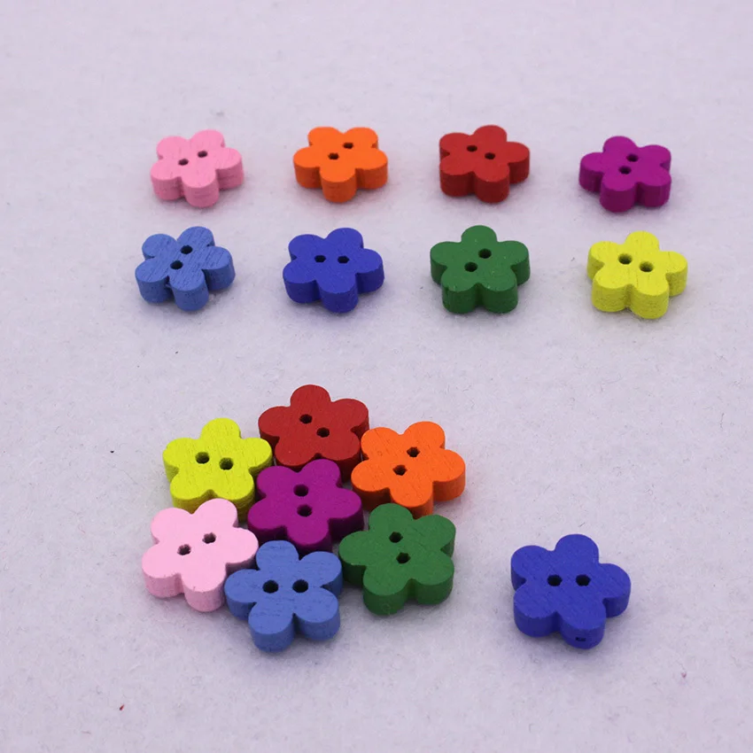 100 шт разноцветные цветочные плоские задние деревянные кнопки для шитья