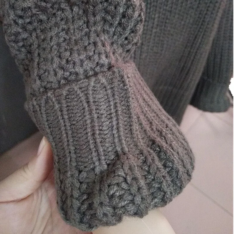 Thick knitted sweater dress women winter tops vintage Korean turtleneck pullovers high slit oversized long pull robe femme hiver | Женская